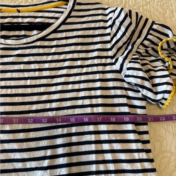 Navy striped short sleeve women's blouse XL with yellow sleeve detail - Picture 3 of 5